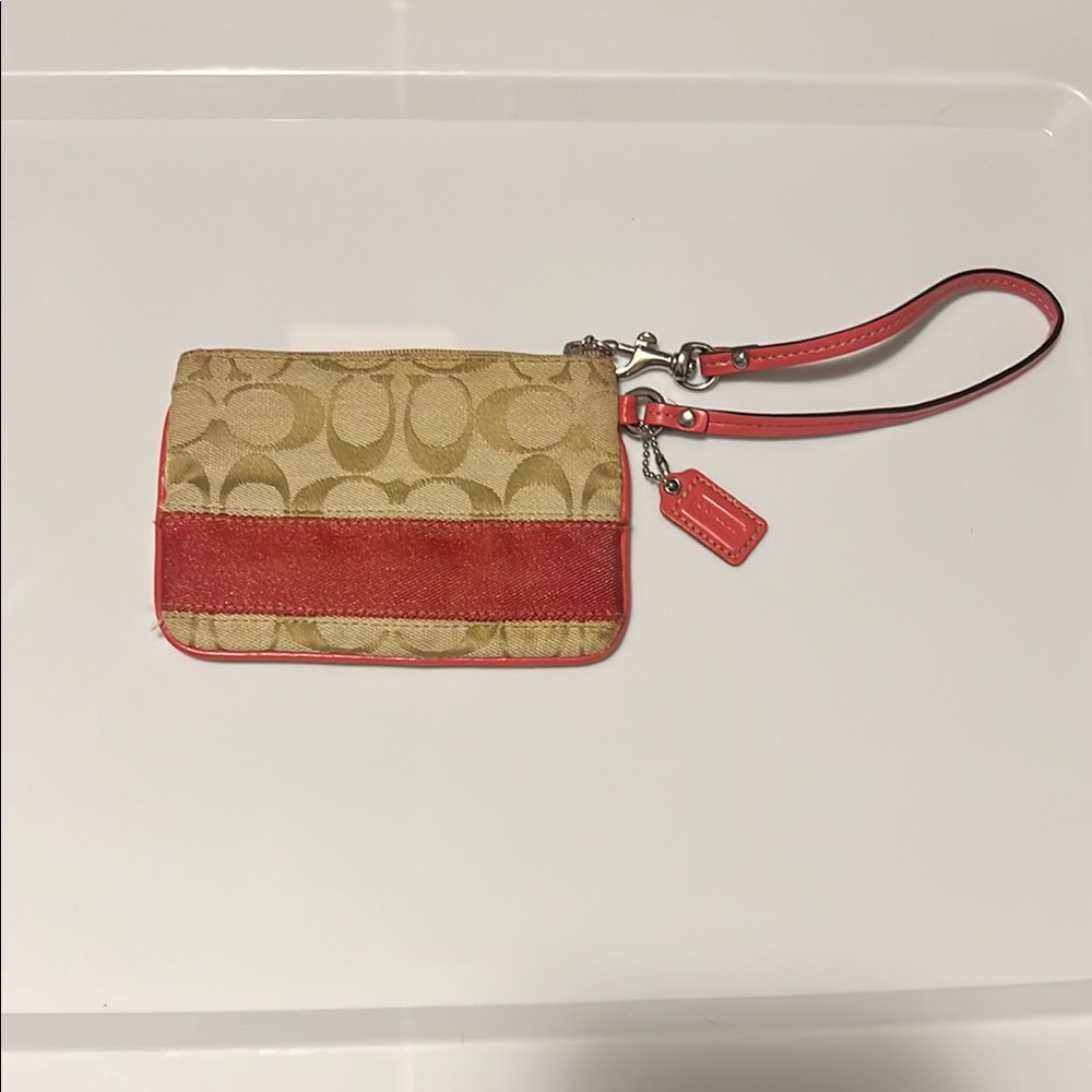 Coach Tan and Coral Signature Clutch